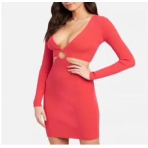 Bebe Porcelain‎ Rose Cutout Ribbed Bodycon Midi Dress